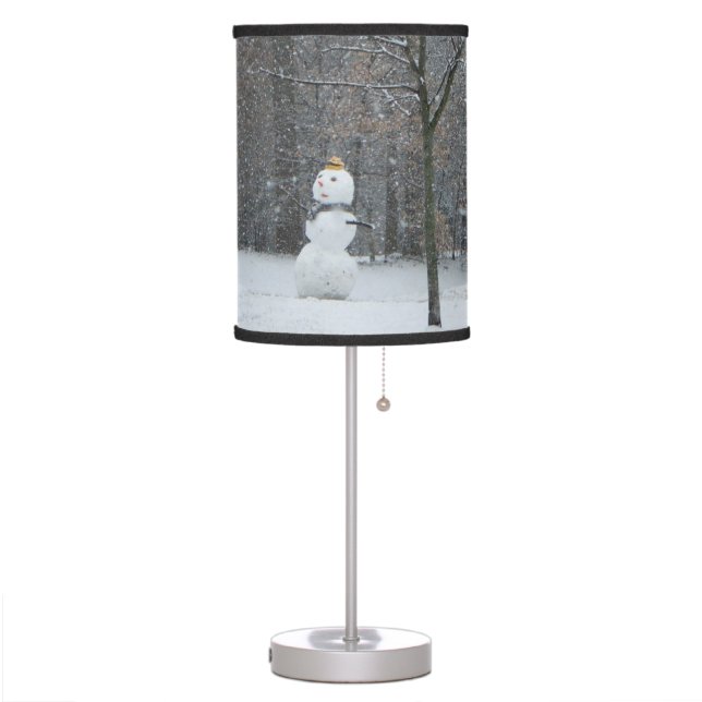 The Neighbor's Snowman Winter Snow Scene Table Lamp (Left)