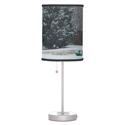 The Neighbor's Snowman Winter Snow Scene Table Lamp (Right)