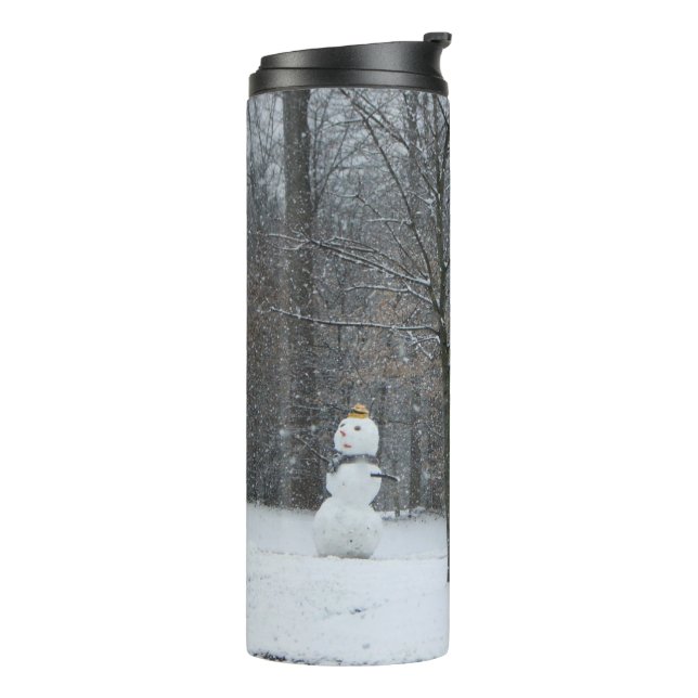 The Neighbor's Snowman Winter Snow Scene Thermal Tumbler (Rotated Left)
