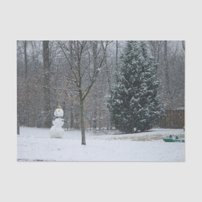 The Neighbor's Snowman Winter Snow Scene Tissue Paper (Front)