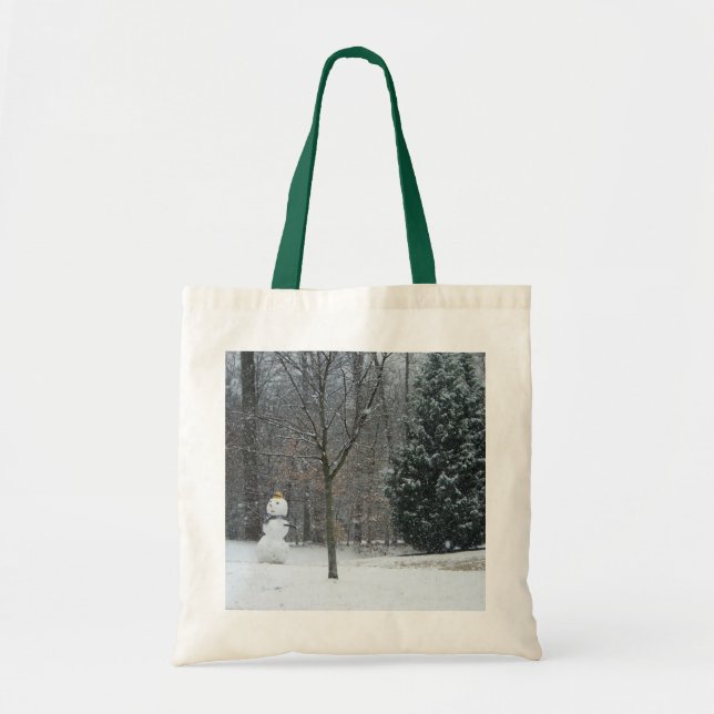 The Neighbor's Snowman Winter Snow Scene Tote Bag (Front)