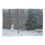 The Neighbor's Snowman Winter Snow Scene Towel