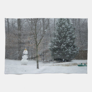 The Neighbor's Snowman Winter Snow Scene Towel