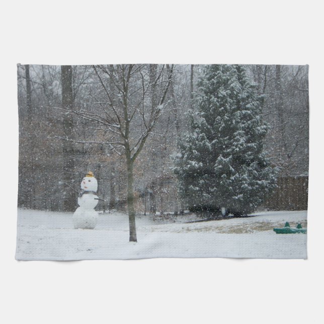 The Neighbor's Snowman Winter Snow Scene Towel (Horizontal)