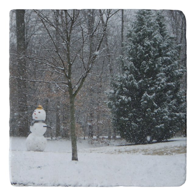 The Neighbor's Snowman Winter Snow Scene Trivet (Front)