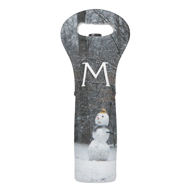 The Neighbor's Snowman Winter Snow Scene Wine Bag (Front)