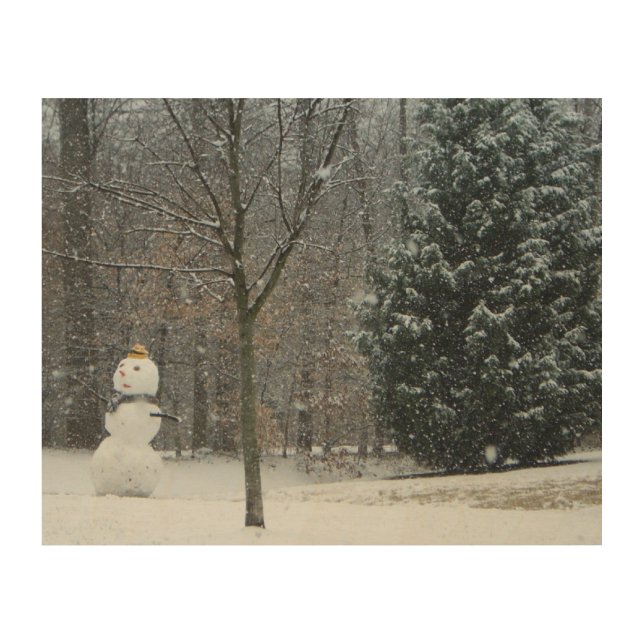 The Neighbor's Snowman Winter Snow Scene Wood Wall Art (Front)