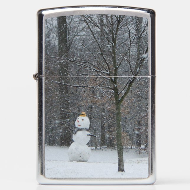 The Neighbor's Snowman Winter Snow Scene Zippo Lighter (Front)
