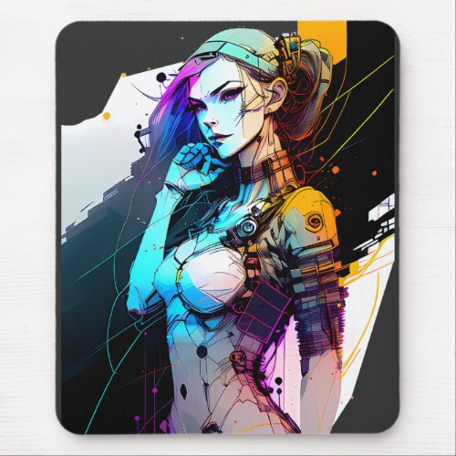 The Neon Future _ A Cyberpunk Girl Mouse Pad