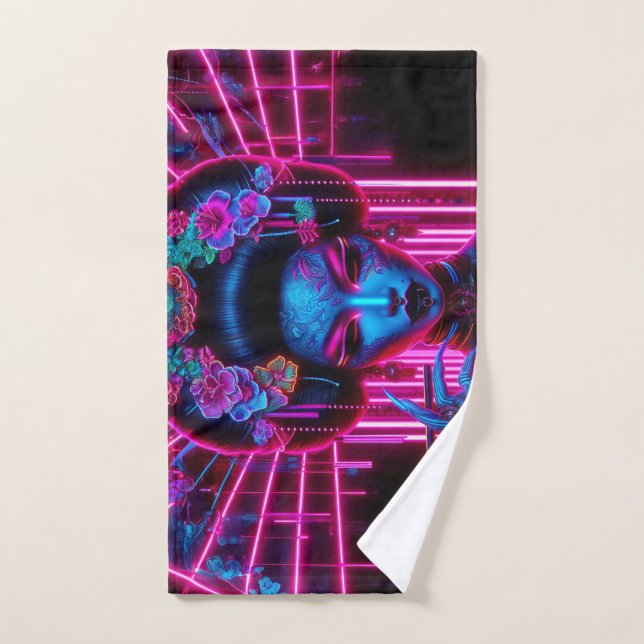 The neon geisha hand towel  (Hand Towel)