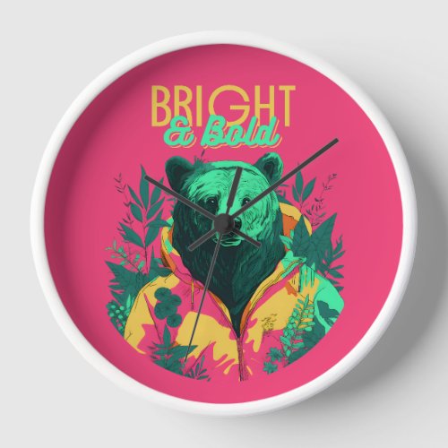 The Neon Jumpsuit Bear  Bright  Bold Clock