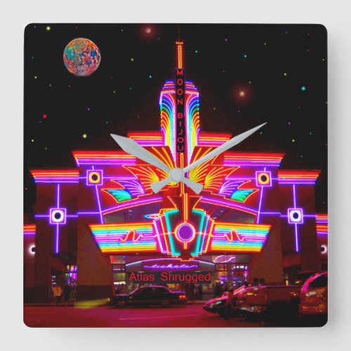 The Neon Moon Theater Square Wall Clock