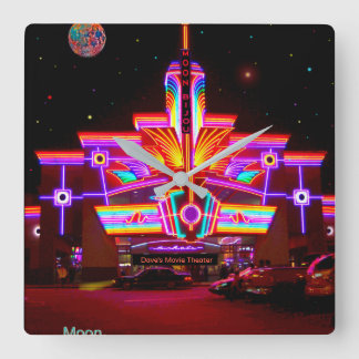 The Neon Moon Theater Square Wall Clock