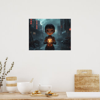 The Neon Refugee Girl: Futuristic Cyberpunk  Poster