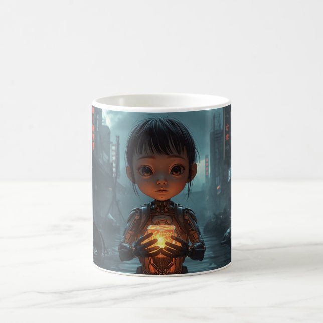  The Neon Refugee Girl: Sci Fi, Cyberpunk Mug (Center)