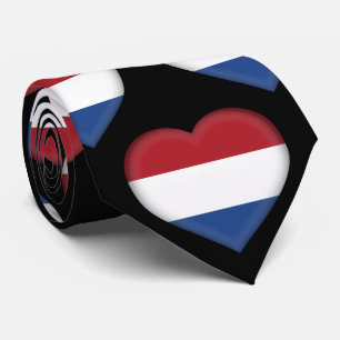 The Netherlands Flag Colors Heart Pattern Neck Tie