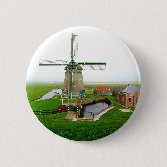 The Netherlands scenic landscape with windmill Pinback Button (Front)