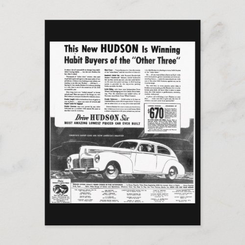 The New 1940 Hudson Automobile Post Cards