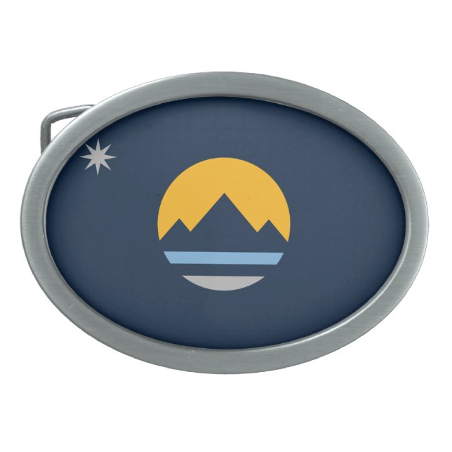 The New Flag of Reno, Nevada Belt Buckle (Front)