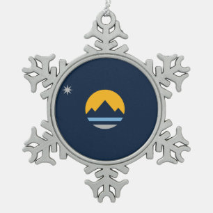 The New Flag of Reno, Nevada Snowflake Pewter Christmas Ornament
