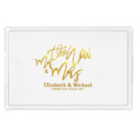 The New Mr and Mrs (add name, date, venue) Gold Acrylic Tray