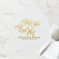The New Mr and Mrs (add name, date, venue) Gold Cake Stand