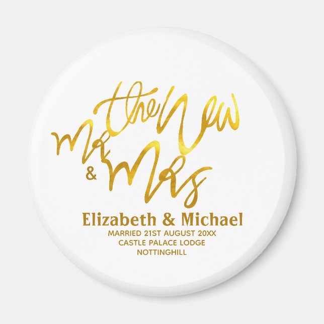 The New Mr and Mrs (add name, date, venue) Gold Magnet (Front)