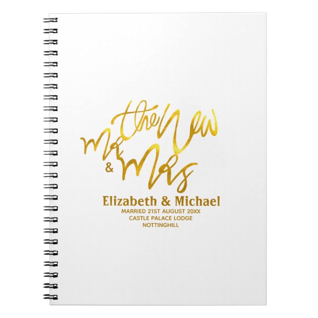 The New Mr and Mrs (add name, date, venue) Gold Notebook (Front)