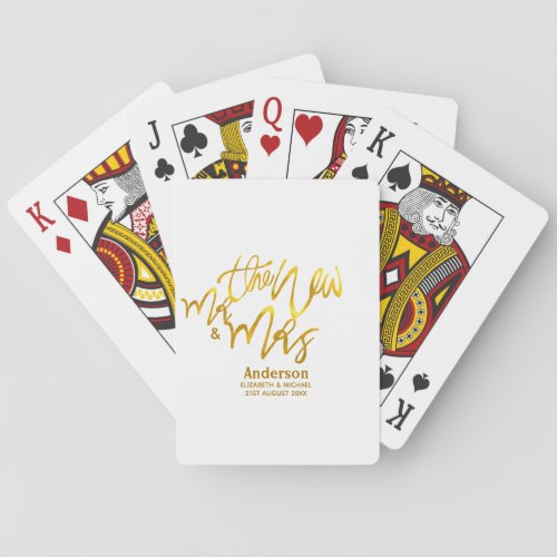 The New Mr and Mrs add name date venue Gold Poker Cards