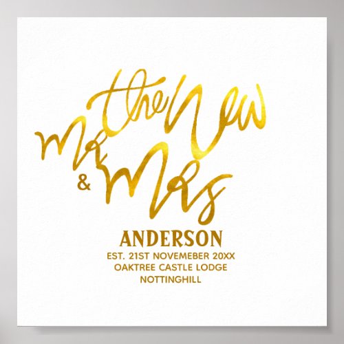 The New Mr and Mrs add name date venue Gold Poster