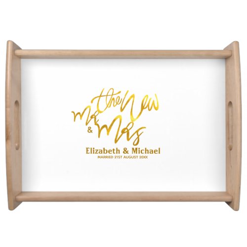 The New Mr and Mrs add name date venue Gold Serving Tray