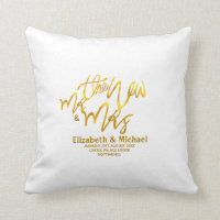 The New Mr and Mrs (add name, date, venue) Gold Throw Pillow