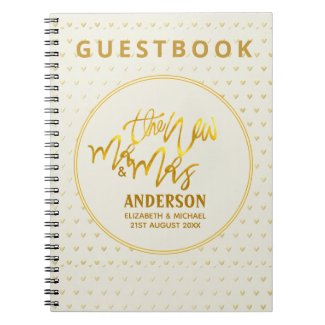 The New Mr and Mrs (name,date) Wedding Gold Hearts Notebook