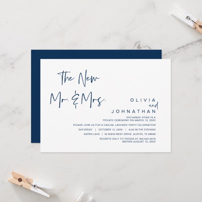 The New Mr and Mrs, Wedding Elopement Party Invita Invitation (Front/Back In Situ)