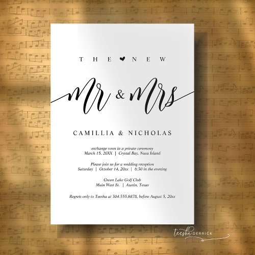 The New Mr and Mrs Wedding Elopement Party Invitation