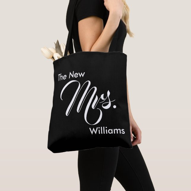 The New Mrs. Black and White Script Template Tote Bag (Close Up)