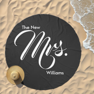 The New Mrs. Black with Last Name Round Beach Towel