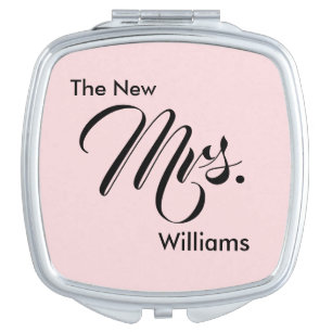 The New Mrs. Brides New Last Name Pink and Black Compact Mirror
