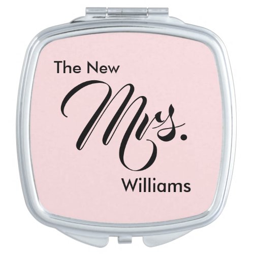 The New Mrs Brides New Last Name Pink and Black Compact Mirror