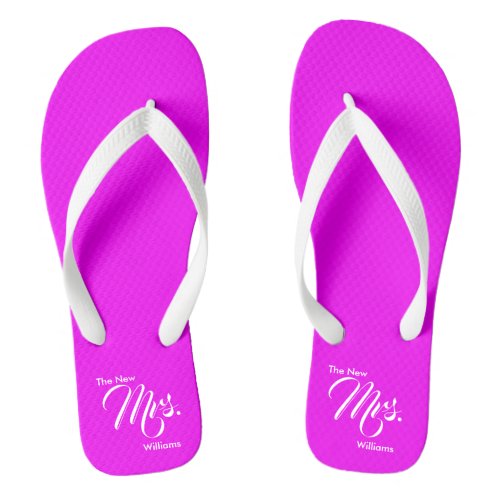 The New Mrs Magenta and White Wedding Flip Flops