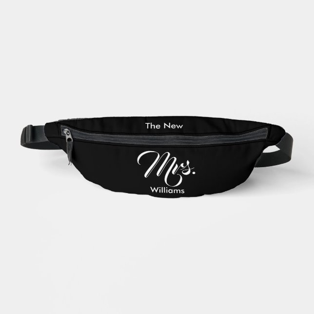 The New Mrs. Name Black and White Script Fanny Pack (Front)