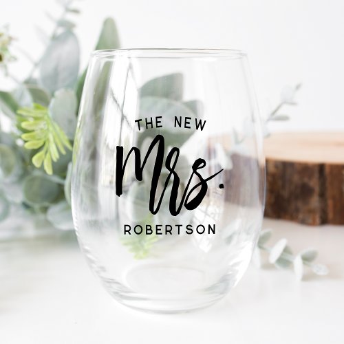 The New Mrs Personalized Bride Stemless Wine Glass