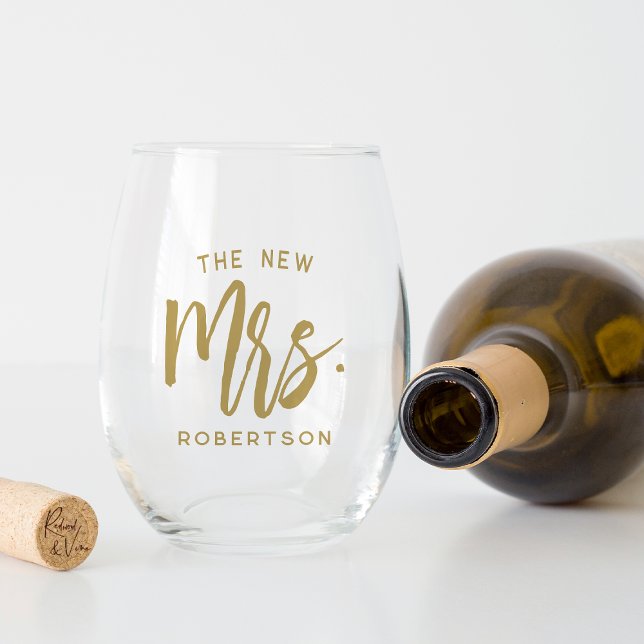The New Mrs Personalized Bride Stemless Wine Glass (Creator Uploaded)