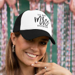 The New Mrs Personalized Bride Trucker Hat<br><div class="desc">Our personalized bride trucker hat makes a cute honeymoon getaway gift for a newly married friend! Design features "The New Mrs. [lastname]" in modern,  trendy black typography. Easily customize with the bride's new last name using the field provided. Prefer this for a bride-to-be? Simply switch "new" to "future."</div>
