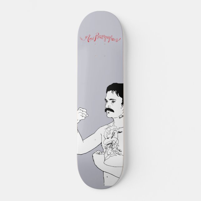 The New Pornographers Grey Boxer Skateboard Deck (Front)