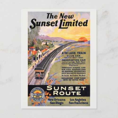 The New Sunset Limited Vintage Poster 1924 Postcard