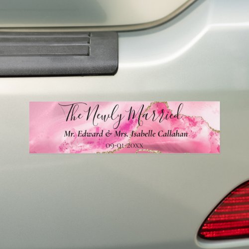 The Newly Married Mr  Mrs Pink Agate Stone Bumper Sticker