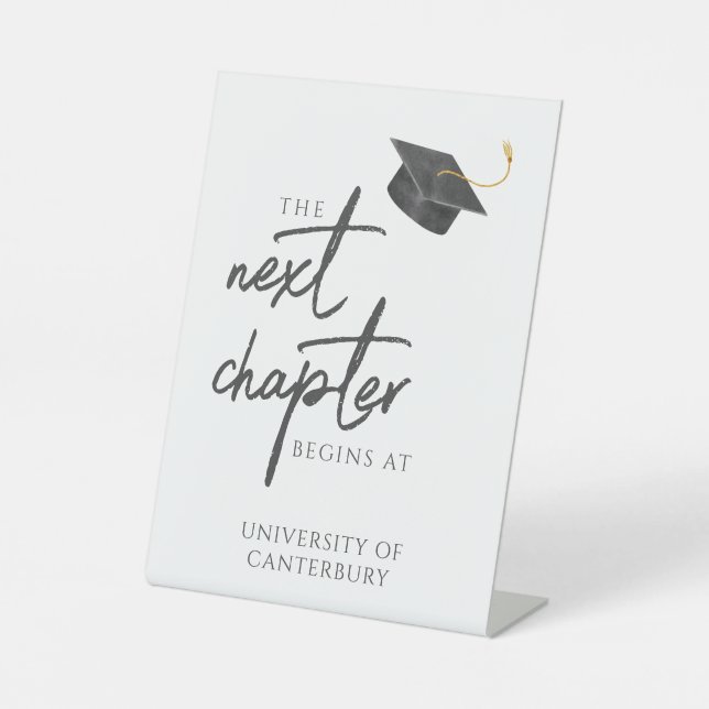 The Next Chapter Elegant Minimal Gray Graduation Pedestal Sign (Front)