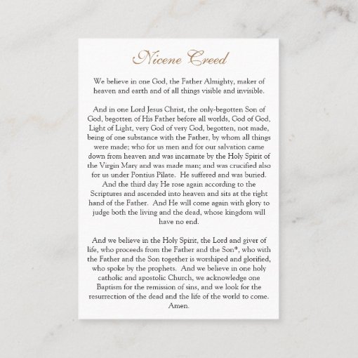 The Nicene Creed - Prayer Card (flat) 