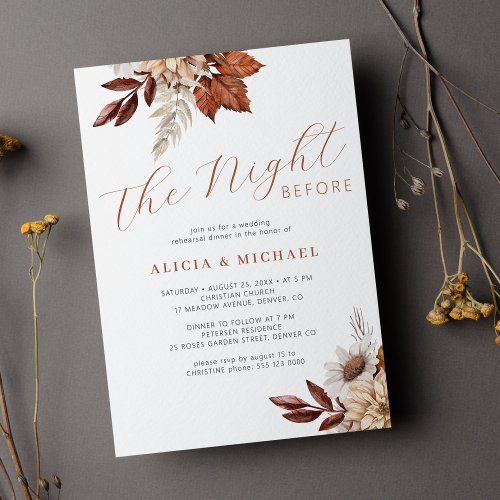 The night before autumn floral rehearsal dinner invitation